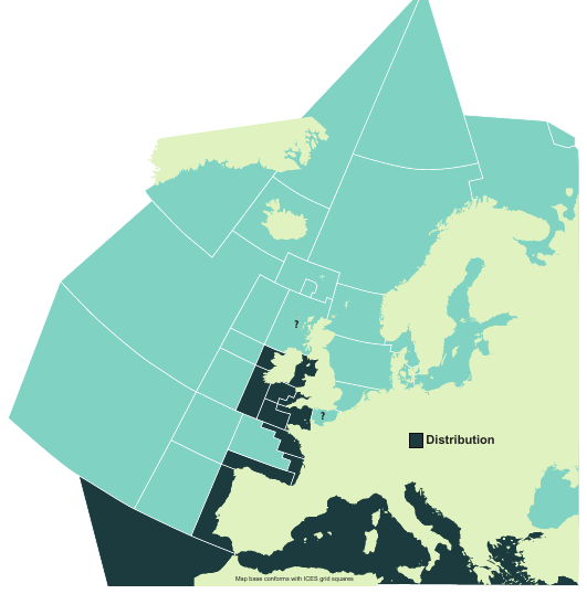 Map of the known distribution of the Angelshark